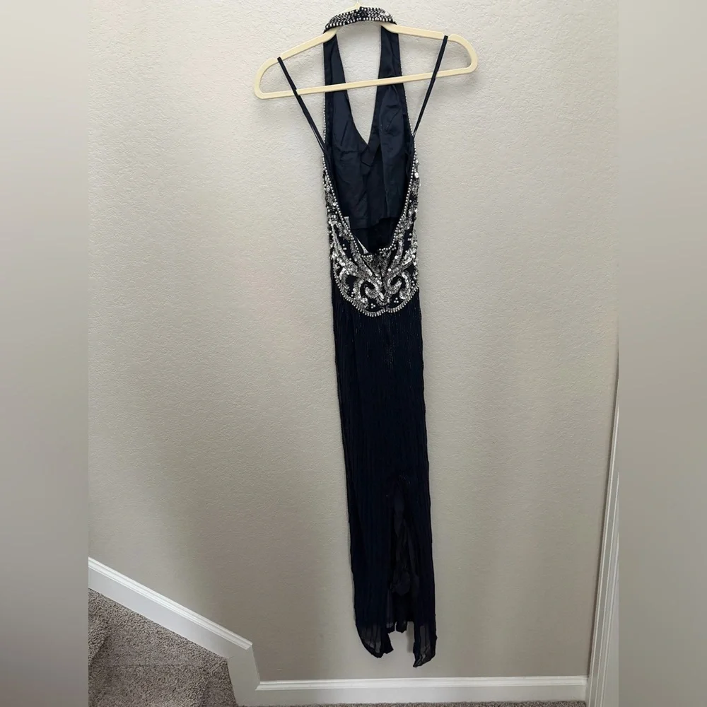 Niteline Della Roufogali Vintage 1980's Sapphire Blue Beaded Silk Evening Gown 6 - Picture 7 of 9
